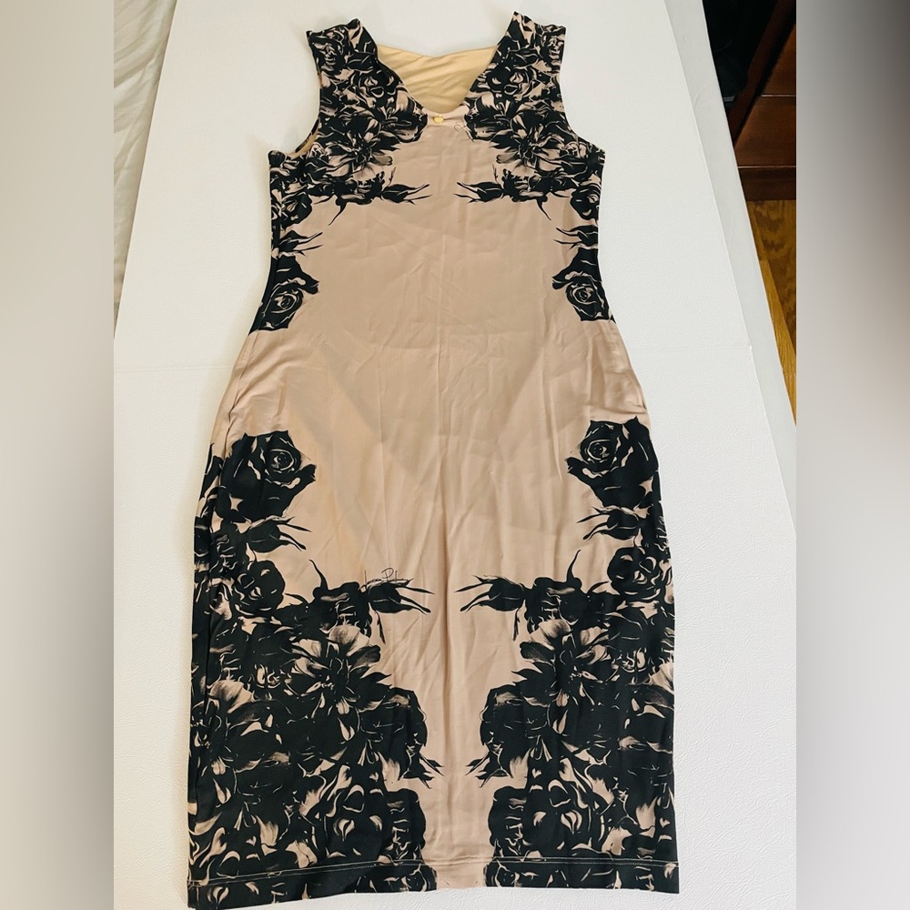 Elegant Black and Tan Floral Dress made in Brazil size 6